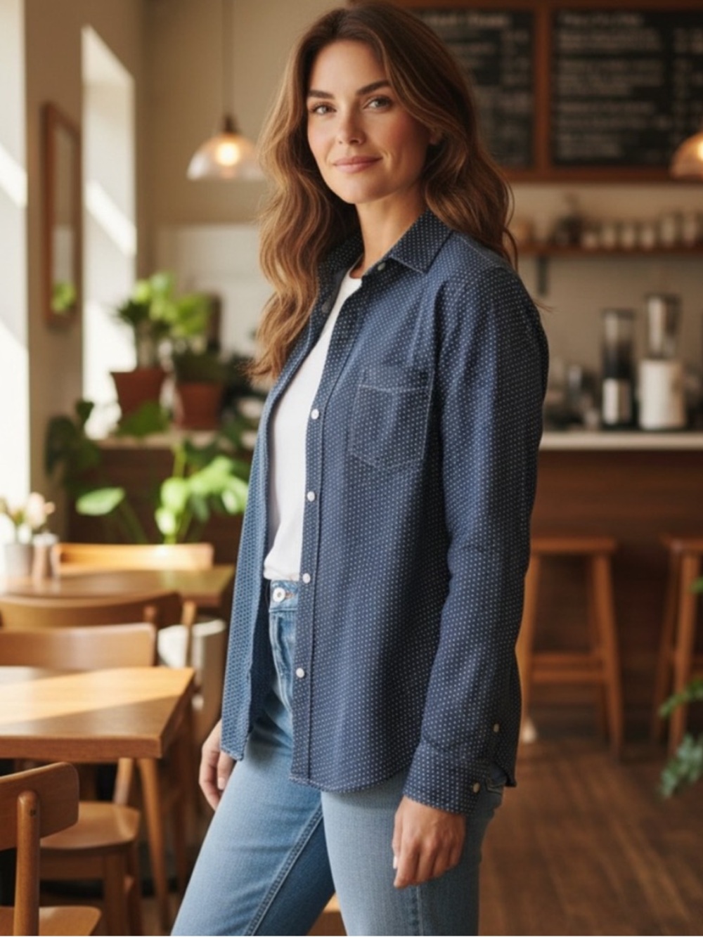 Frank & Eileen Barry Navy  Polka Dot Long-Sleeve Button-Down Shirt